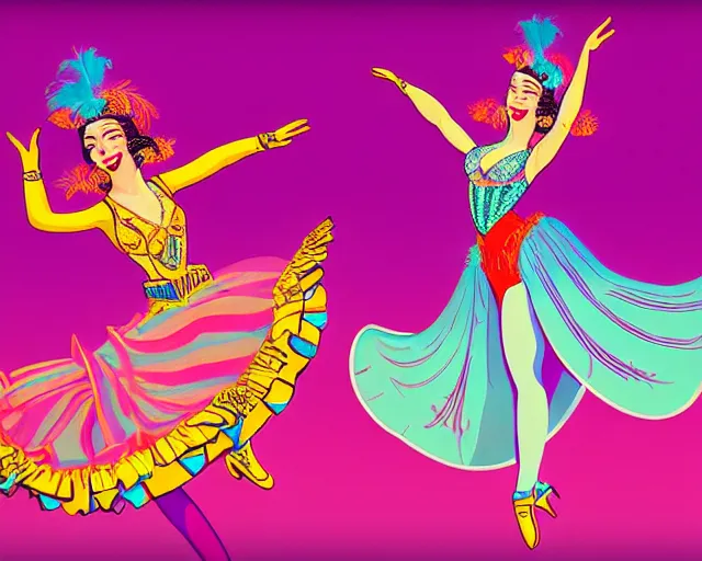 Image similar to young cher as a cancan dancer in art deco style, hyper realistic, artstation, illustration, bright, cheerful, detailed and intricate environment