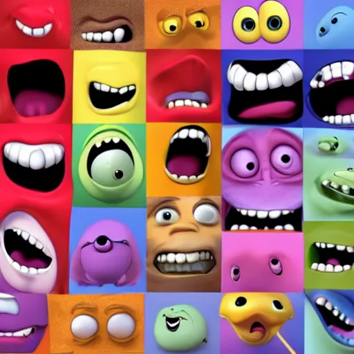 Prompt: an amorphous blob of screaming pixar faces