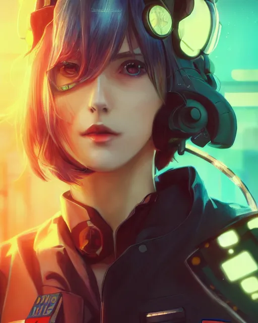 Prompt: anime visual of elizabeth olzen as a police officer, neon, cyberpunk, futuristic, stunning, highly detailed, digital painting, artstation, smooth, soft focus, illustration, art by artgerm and greg rutkowski and alphonse mucha