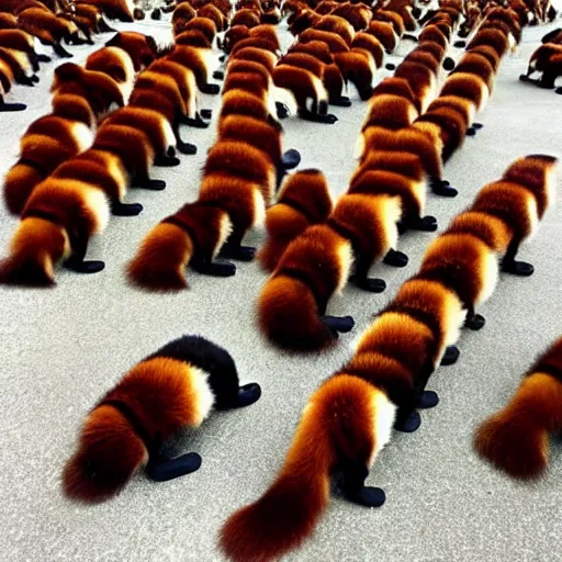 Prompt: army of red pandas! ready for battle