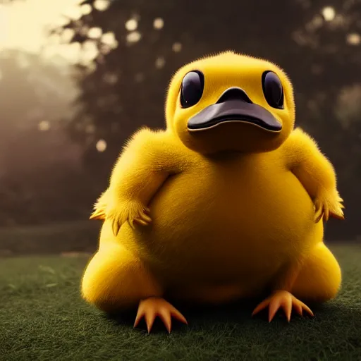 Prompt: photography of a realistic psyduck animal, ultra detailed, 8 k, cinematic lighting, natural background, trending on artstation, pokemon