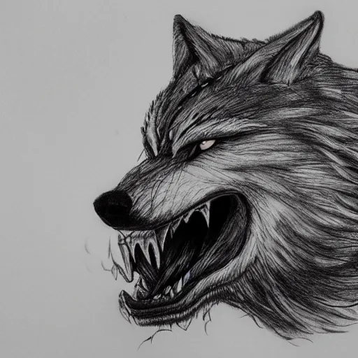 growling wolf side view drawing