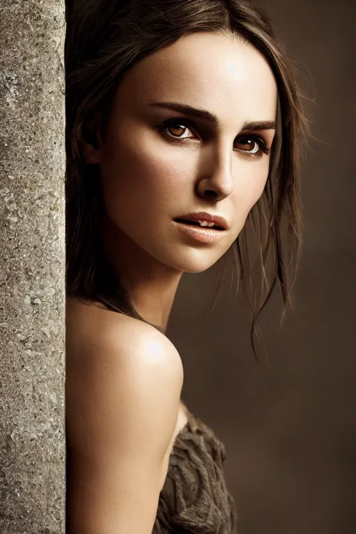 Prompt: a photo of Nathalie Portman portrait, 3/4 view, amber eyes, a shy face, Refined, Detailed professional photo, 50mm lens, Canon eos, soft an diffuse lights, autumn light, Highly Detailed, Cinematic Lighting, Unreal Engine, 8k, HD