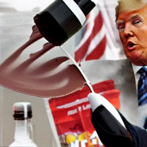 Image similar to donald j. trump spraying chocolate pudding onto liberals