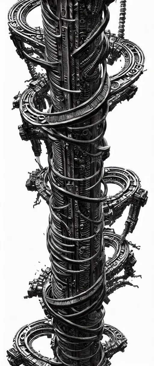 Image similar to a double helix dna cyberpunk steampunk carved pillar, high details, lineart, by vincent di fate and joe fenton, inking, screen print, masterpiece, trending on artstation, sharp, high contrast, hyper - detailed,, hd, 4 k, 8 k