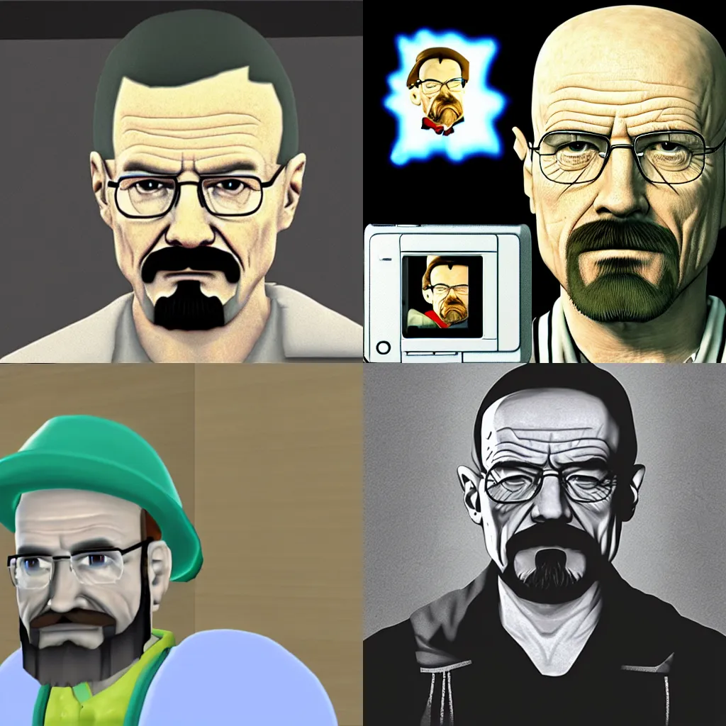 Prompt: Walter White rendered in Nintendo 64 graphics
