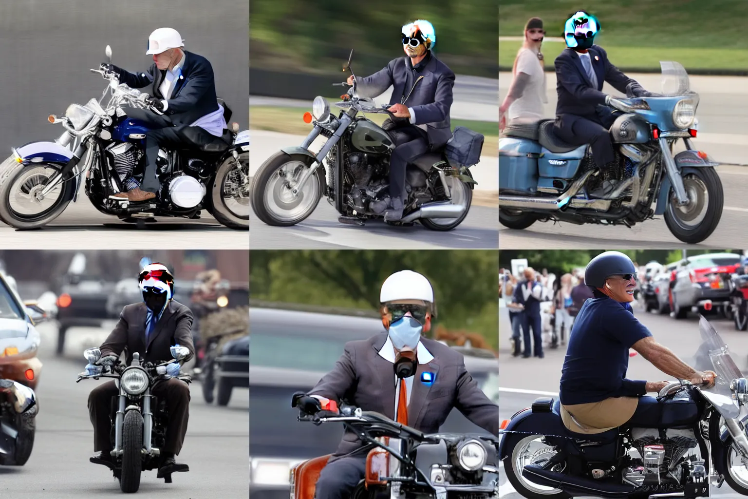 Prompt: Joe Biden riding a motorcycle