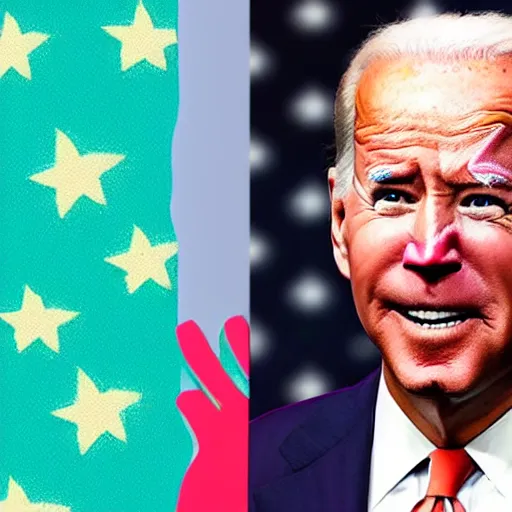 Image similar to Joe Biden with colorful clown makeup all over his face