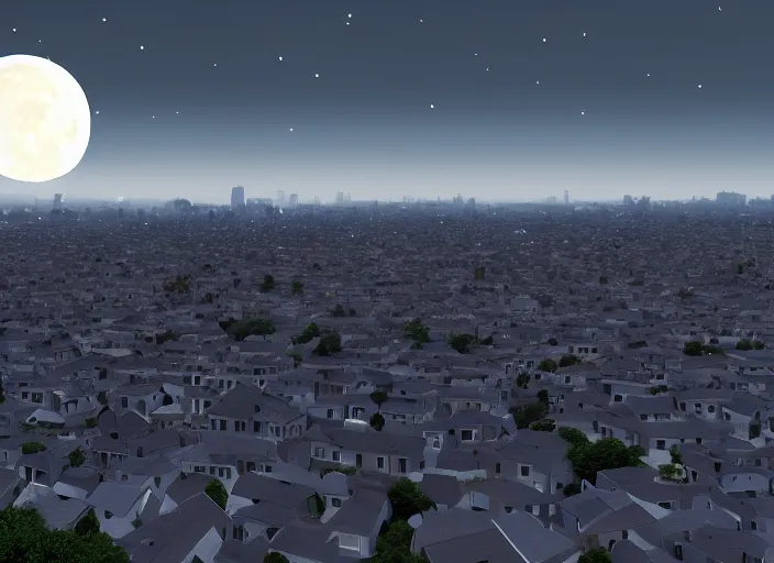 Image similar to thousands of moons. thousands of houses in the city. focus on the sky, hyperrealism, no blur, 4 k resolution, ultra detailed