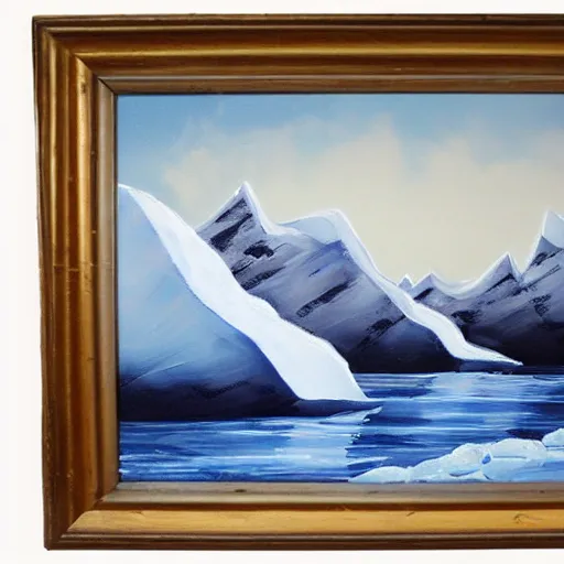 Prompt: the mountains of madness landscape painting, antarctic, icebergs, snowstorm