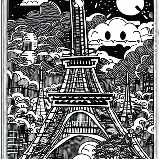 Image similar to mcbess illustration of a giant cat monster attacking tokyo tower