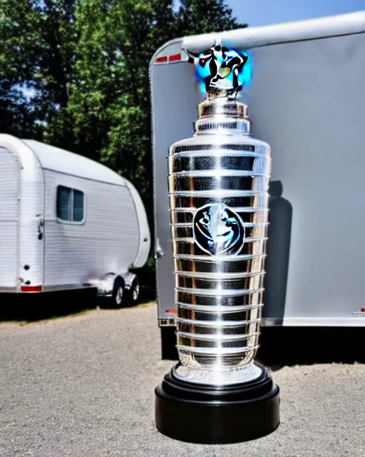 Image similar to a photo of the stanley cup in front of a trailer park