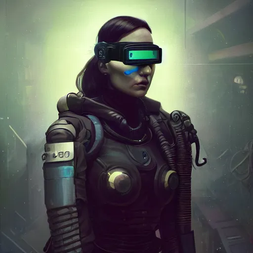 Image similar to a expressive portrait photograph of cyberpunk woman with nightvision goggles in dramatic lighting, depth of field background, artstation, concept art by jim burns and greg rutkowski, a realism masterpiece, james gilleard, bruegel, alphonse mucha, and yoshitaka amano