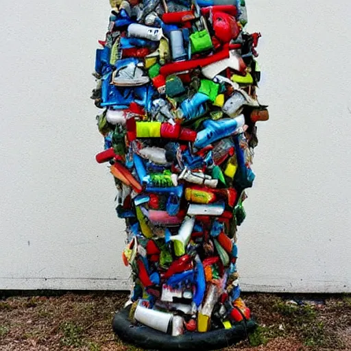 Image similar to A sculpture a 💃 made pure recycle materials trash, By Steve belledin