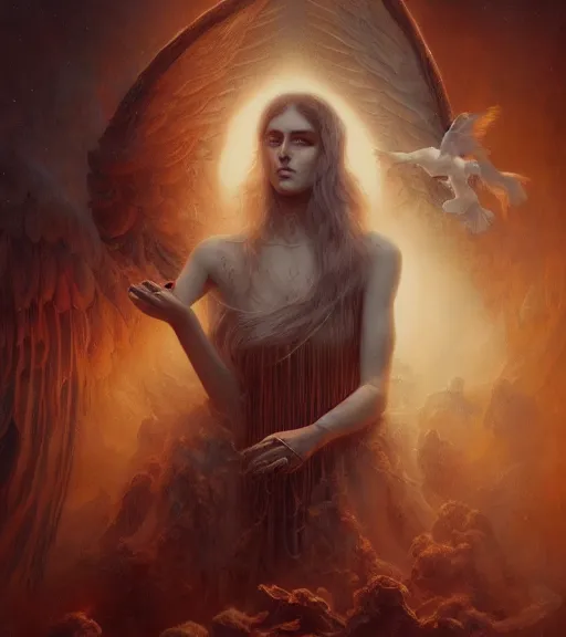 Prompt: portrait of the last angel by tom bagshaw, karol bak, james jean, rococo, steven belledin, digital art, sharp focus, volumetric lighting, octane render, 8 k, hyper detailed.