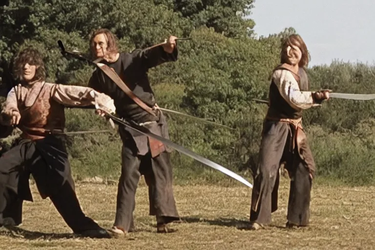 Prompt: valmont sword fighting scene from film