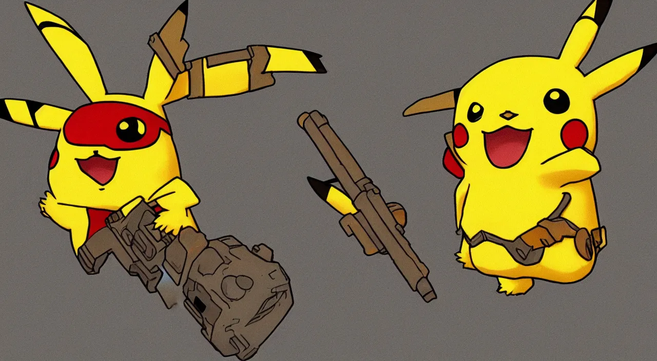 Image similar to Pikachu in the style of Doom 2016, Realistic, Highly Detailed