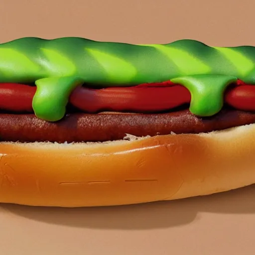 Image similar to a hotdog with highly detailed features of a caterpillar