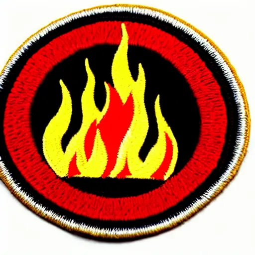 Image similar to a retro vintage minimalist clean fire flames warning caution patch