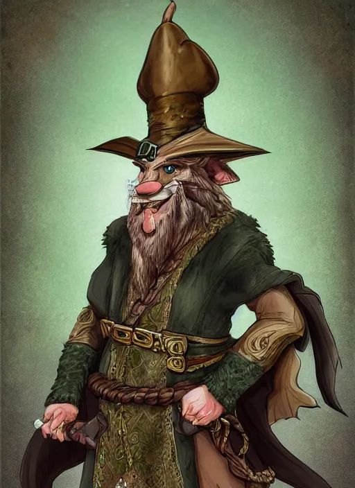 Image similar to ratfolk with beard and jewelry, green eyes, tricorne hat, green robe, D&D, digital art