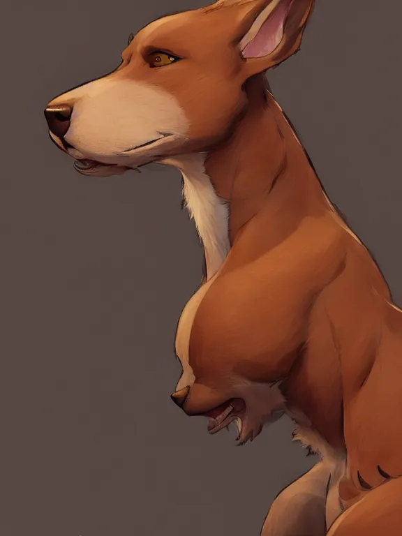 Image similar to a brown pitbull sonic oc, fursona, side view, oil painting, high resolution, by ilya kuvshinov, sonic oc, brown fur, furry, greg rutkowski and makoto shinkai