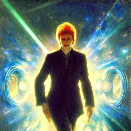 Image similar to david bowie as doctor who, radiant light, caustics, heroic, bright iridescent light, by gaston bussiere, bayard wu, greg rutkowski, maxim verehin