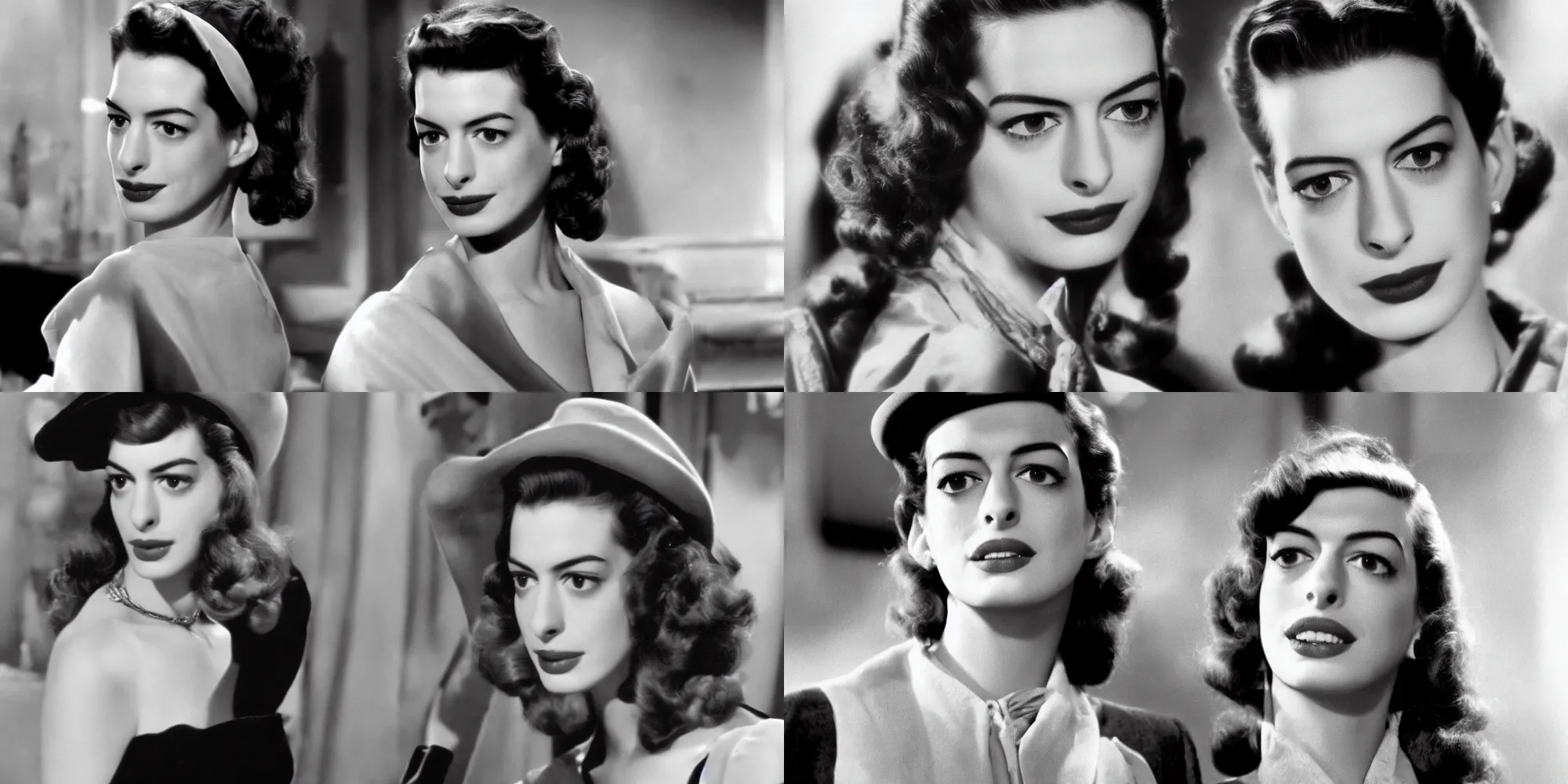 Prompt: Anne Hathaway in Casablanca (1942), film footage