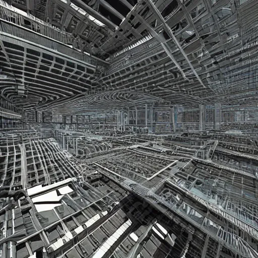 Image similar to a civilization inside a complex mechanical megastructure