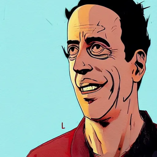 Image similar to a study of cell shaded portrait of jerry seinfeld concept art, llustration, post grunge, concept art by josan gonzales and wlop, by james jean, Victo ngai, David Rubín, Mike Mignola, Laurie Greasley, highly detailed, sharp focus, alien, Trending on Artstation, HQ, deviantart, art by artgem