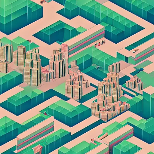 Image similar to isometric city by james jean, geometric, low poly