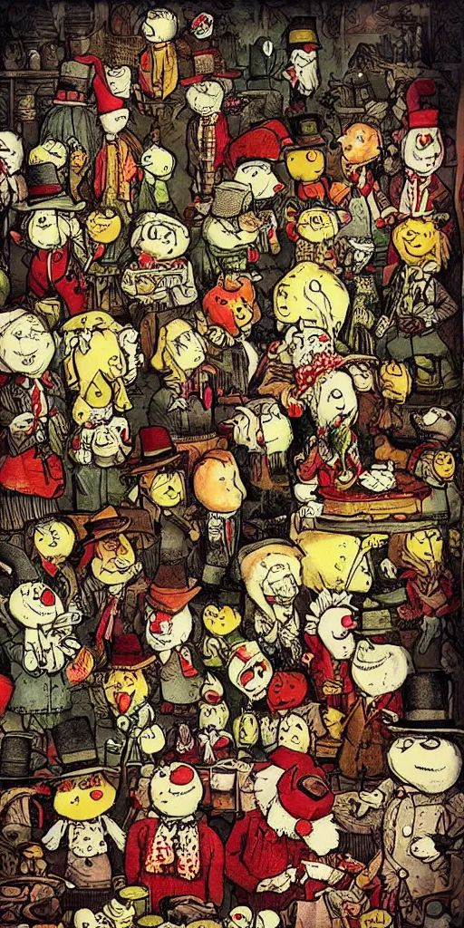 Prompt: a vintage thanksgiving scene by alexander jansson and where's waldo