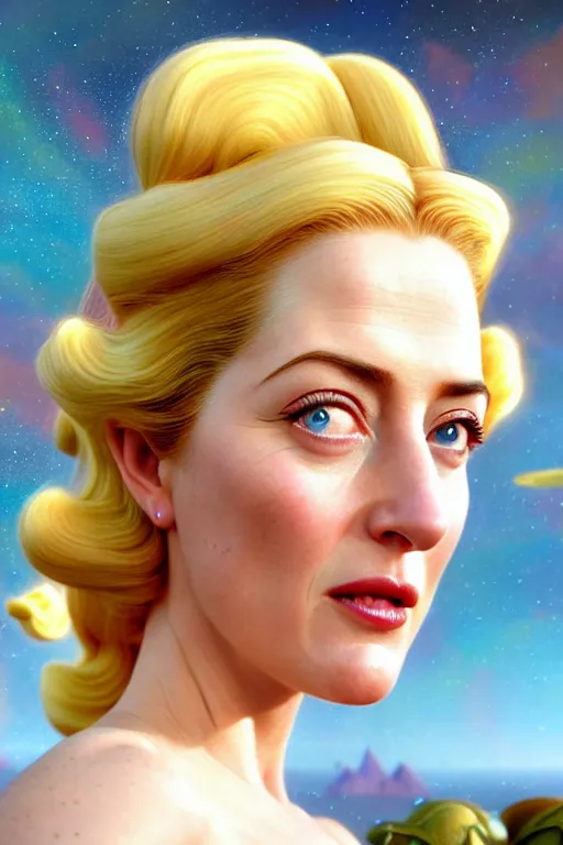 Image similar to polished sweaty princess peach : : gillian anderson kate upton : : christina hendricks body : : weta disney pixar movie still photo : : hi - fructose, sci fi, fantasy, decadent highly - detailed digital painting, golden ratio, octane render, artstation, smooth, sharp focus, artgerm, mucha, loish, wlop : :