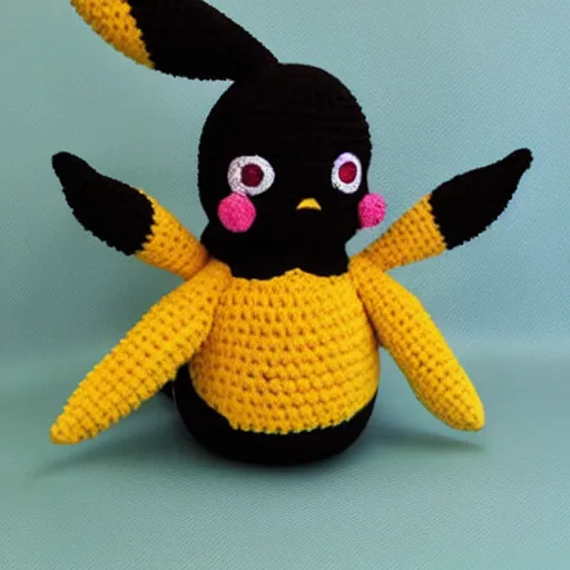 Image similar to crocheted plush toy of emo pikachu