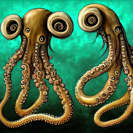 Prompt: strange bestiary of repressed unconscious cephalopod chimeras