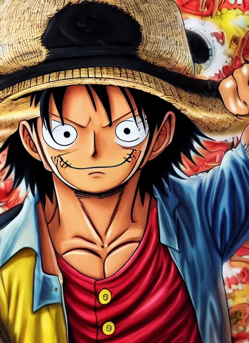 Image similar to A full portrait photo of real-life luffy one piece, f/22, 35mm, 2700K, lighting, perfect faces.
