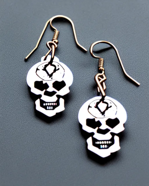 Image similar to spooky cartoon skull, 2 d lasercut earrings, in the style of heavy metal fakk 2