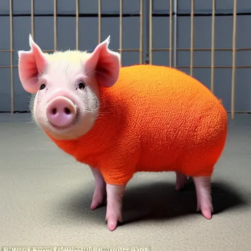 Image similar to cute pig wearing orange inmate clothes