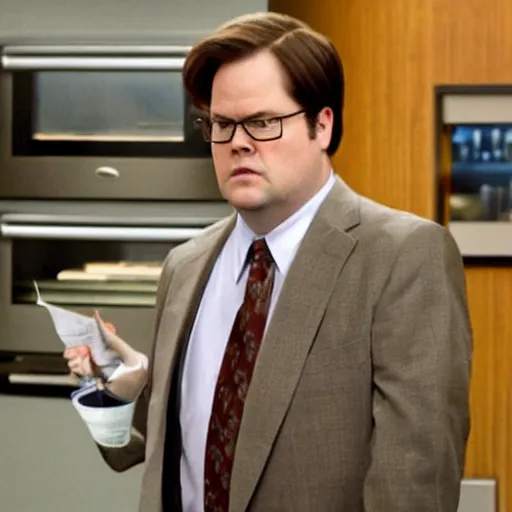 Image similar to dwight schrute pretending to be brian baumgartner
