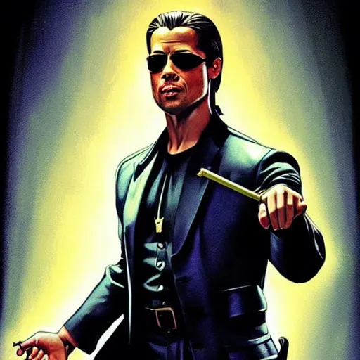 Prompt: brad pitt as neo in the matrix, in the style of studio ghibli, j. c. leyendecker, greg rutkowski, artgerm