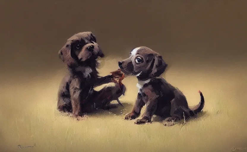 Image similar to A painting of Puppy rubs trending on artstation in the style of Greg Rutkowski