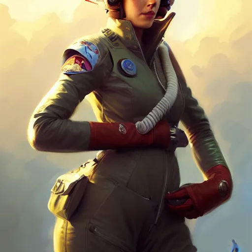 Prompt: Portrait of a charming lady fighter pilot, highly detailed, digital painting, artstation, concept art, smooth, sharp focus, illustration by Artgerm and Greg Rutkowski