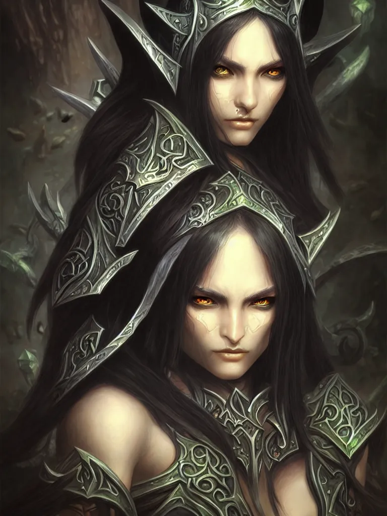 Prompt: World of Warcraft dark elvish character portrait drawn by Katsuhiro Otomo, photorealistic style, intricate detailed oil painting, detailed illustration, oil painting, painterly feeling, centric composition singular character