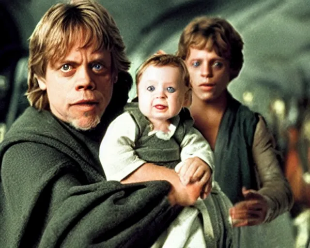 Mark Hamill as Luke Skywalker with 10,100 adoring Baby Stable