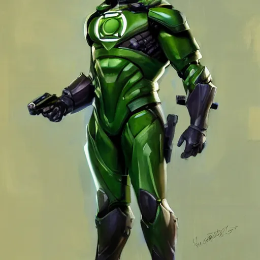 Image similar to greg manchess portrait painting of armored green lantern as overwatch character, medium shot, asymmetrical, profile picture, organic painting, sunny day, matte painting, bold shapes, hard edges, street art, trending on artstation, by huang guangjian and gil elvgren and sachin teng