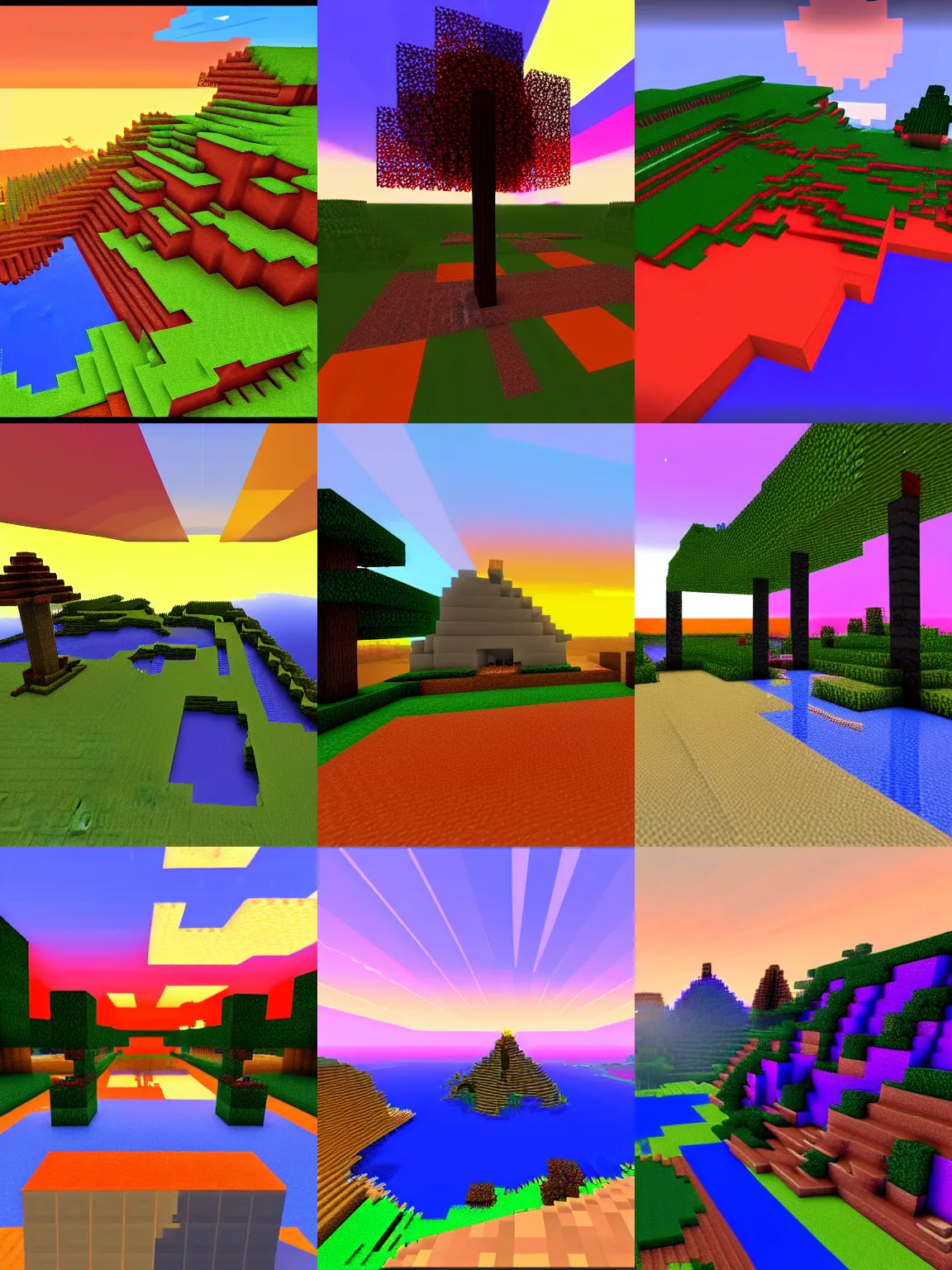 Prompt: a beautiful sunset landscape in minecraft,