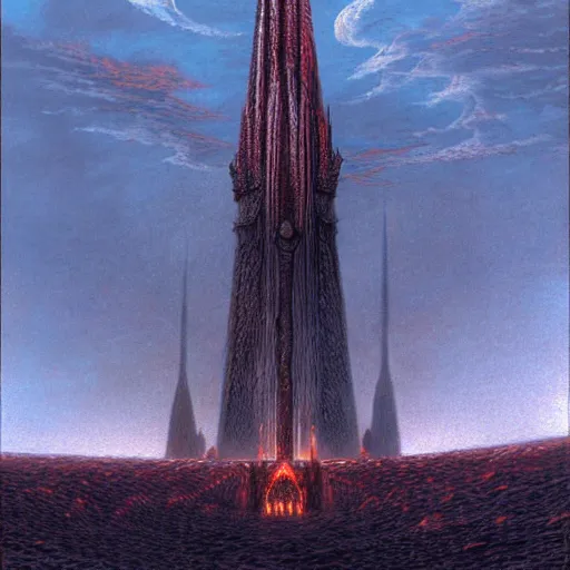 Image similar to sauron at barad - dur, by john howe and ted nasmith,