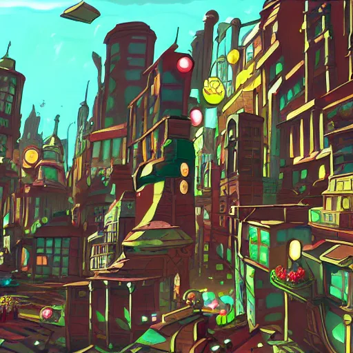 Image similar to gravity rush art style city concept art