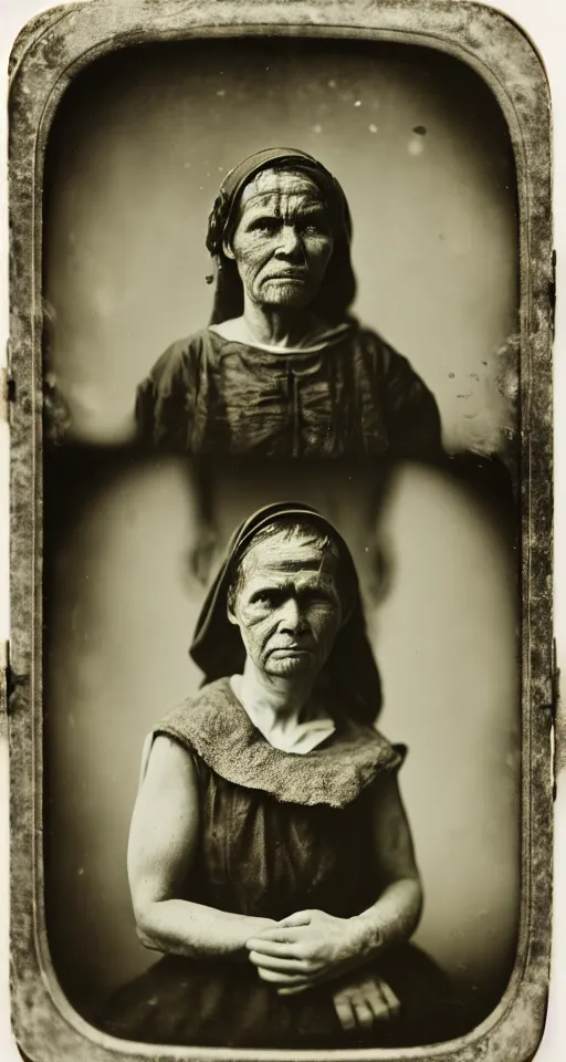 Image similar to a wet plate photograph, a portrait of a maidservant