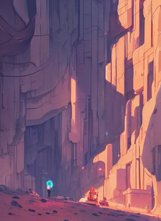 Image similar to underground tunnel in a canyon, nuclear powered, detailed, futuristic, cory loftis, james gilleard, atey ghailan, makoto shinkai, goro fujita, studio ghibli, rim light, exquisite lighting, clear focus, very coherent, plain background