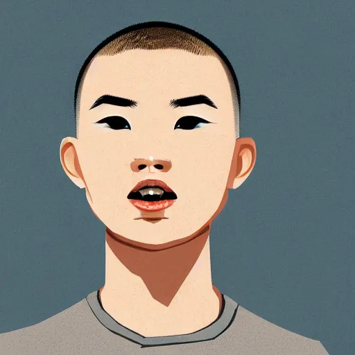 Prompt: dramatic portrait of chinese boy buzz cut, vector art